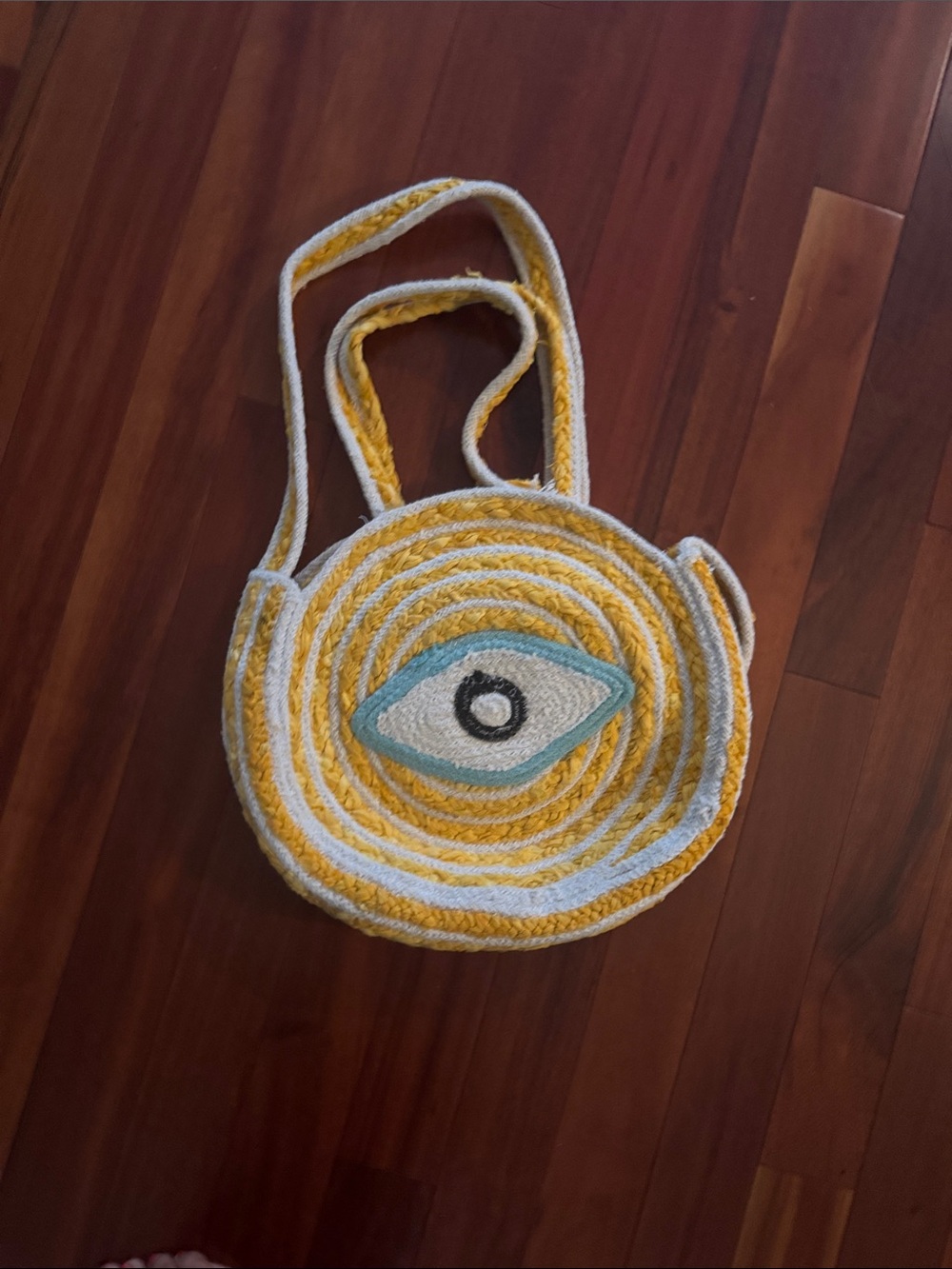Yellow Round Eye-Embroidered Shoulder Bag Handmade in Greece
